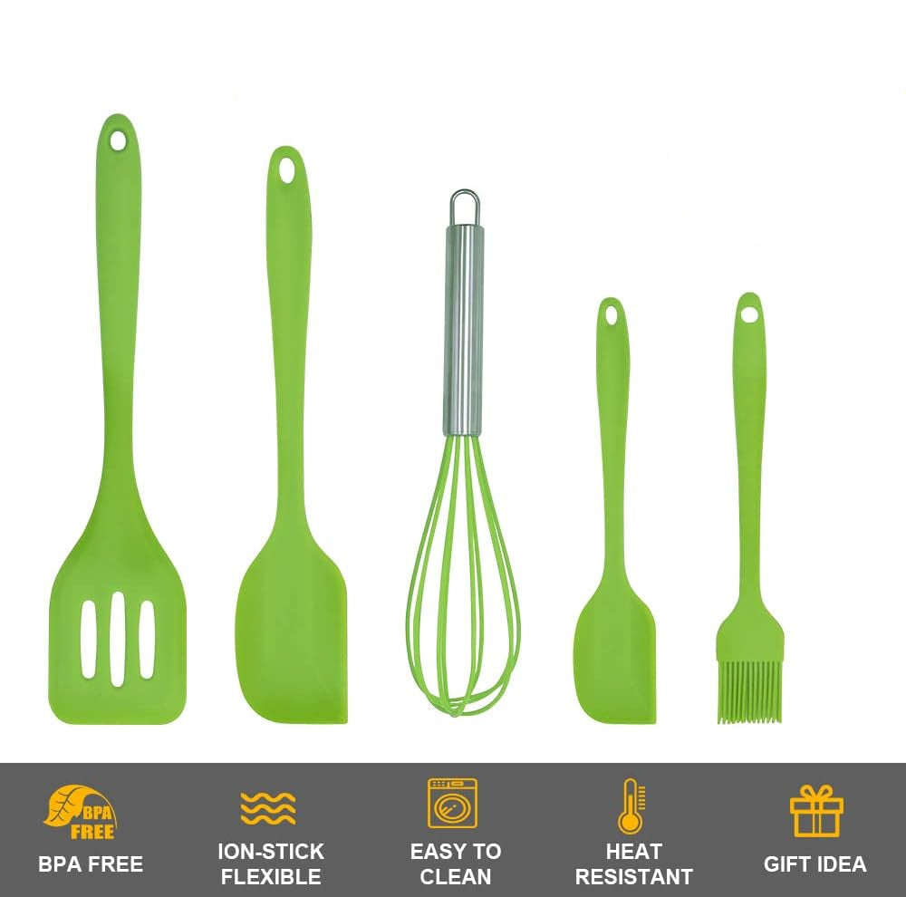 5-Piece Silicone Baking & Cooking Utensils Set – Non-Stick, Heat-Resistant Kitchen Utensils for Cooking & Baking, Durable & Dishwasher Safe Easy to Clean