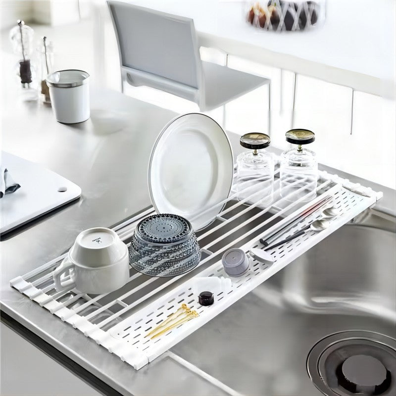 Foldable Over-the-Sink Dish Drying Rack | Roll-Up Kitchen Drain Rack | Multipurpose Sink Organizer