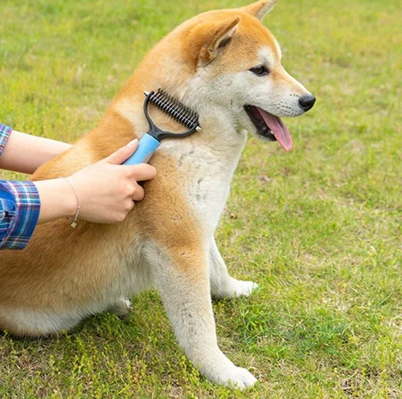 Double-Sided Pet Dog Brush – Dog & Cat Grooming Brush for Short or Long Hair – Deshedding Comb, Shedding Tool, Fur Trimming & Dematting Brush – Removes Loose Hair & Dead Skin